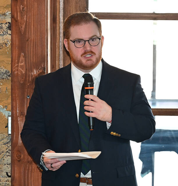 <p>Pittston Memorial Library Director Philip Gristina presented the state of the library report at The Refinery during the annual Jean Yates Award Luncheon.</p>
<p>Tony Callaio | For Sunday Dispatch</p>