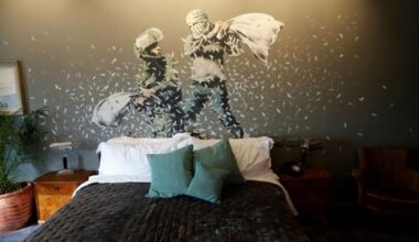 Banksy's newly opened Walled Off hotel in the West Bank town of Bethlehem  has graffiti inside ...