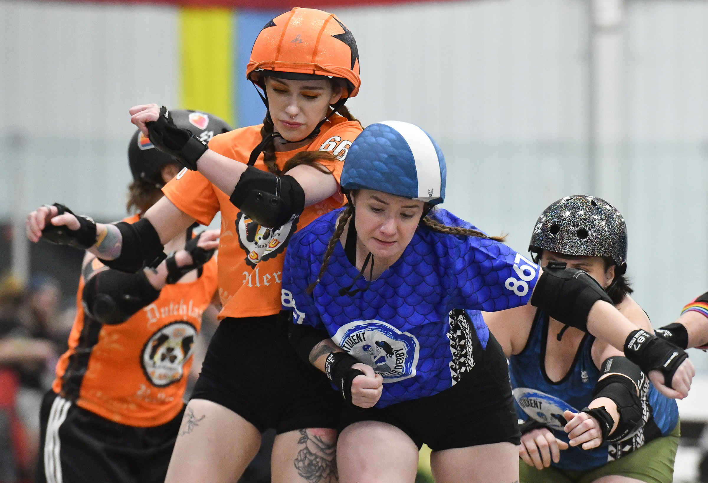 Players from Dutchland and Kelpies clash during the Bears, Beets,...