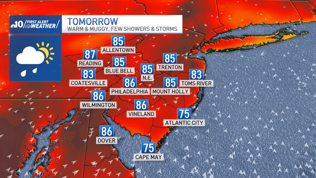 More humid, few showers and storms tomorrow – NBC10 Philadelphia