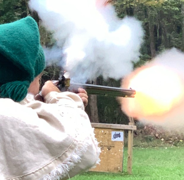 The Pennsylvania long rifle, pictured here, gave riflemen a critical edge over British forces during the American Revolution. (Courtesy of Gregory Kreitz) 