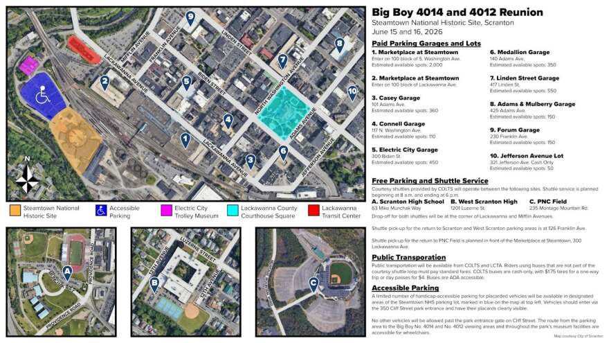 City of Scranton officials released this map showing parking for the June 15-16 Big Boy reunion.