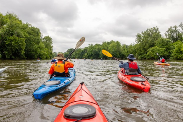 Paddlers check out the Schuylkill River Water Trail near the Montgomery County section of Valley Forge. (Image via Schuylkill River Greenways)