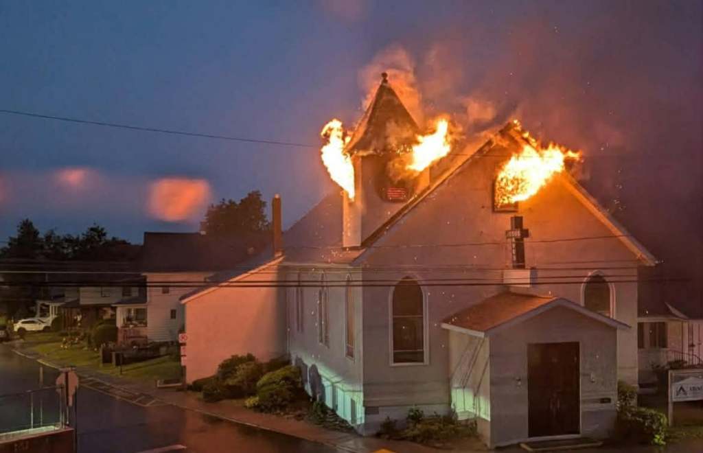 Lightning hits 99-year-old Peckville church; crews rush to fight flames