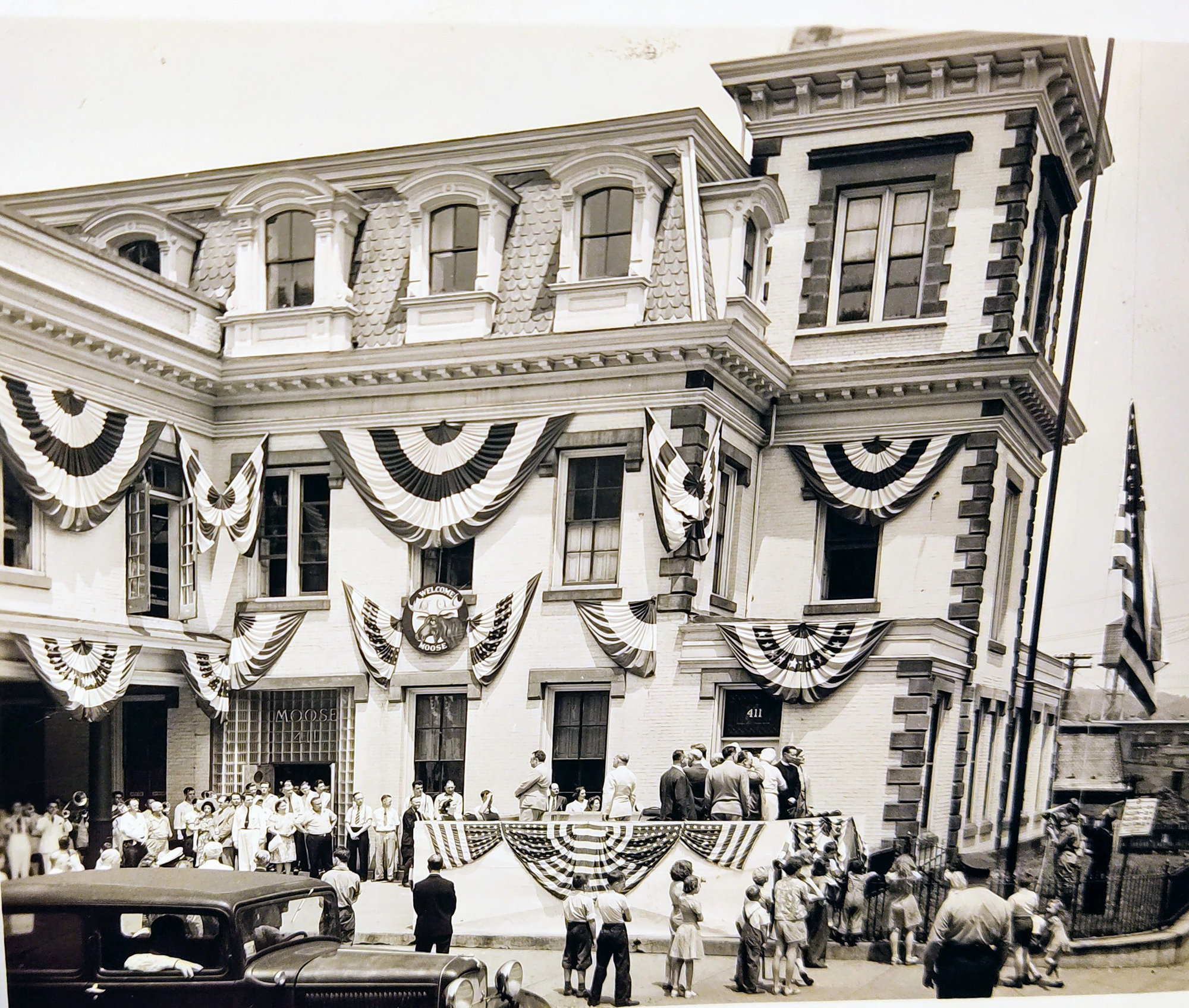 The Moose lodge was decked in patriotic splendor in 1942...