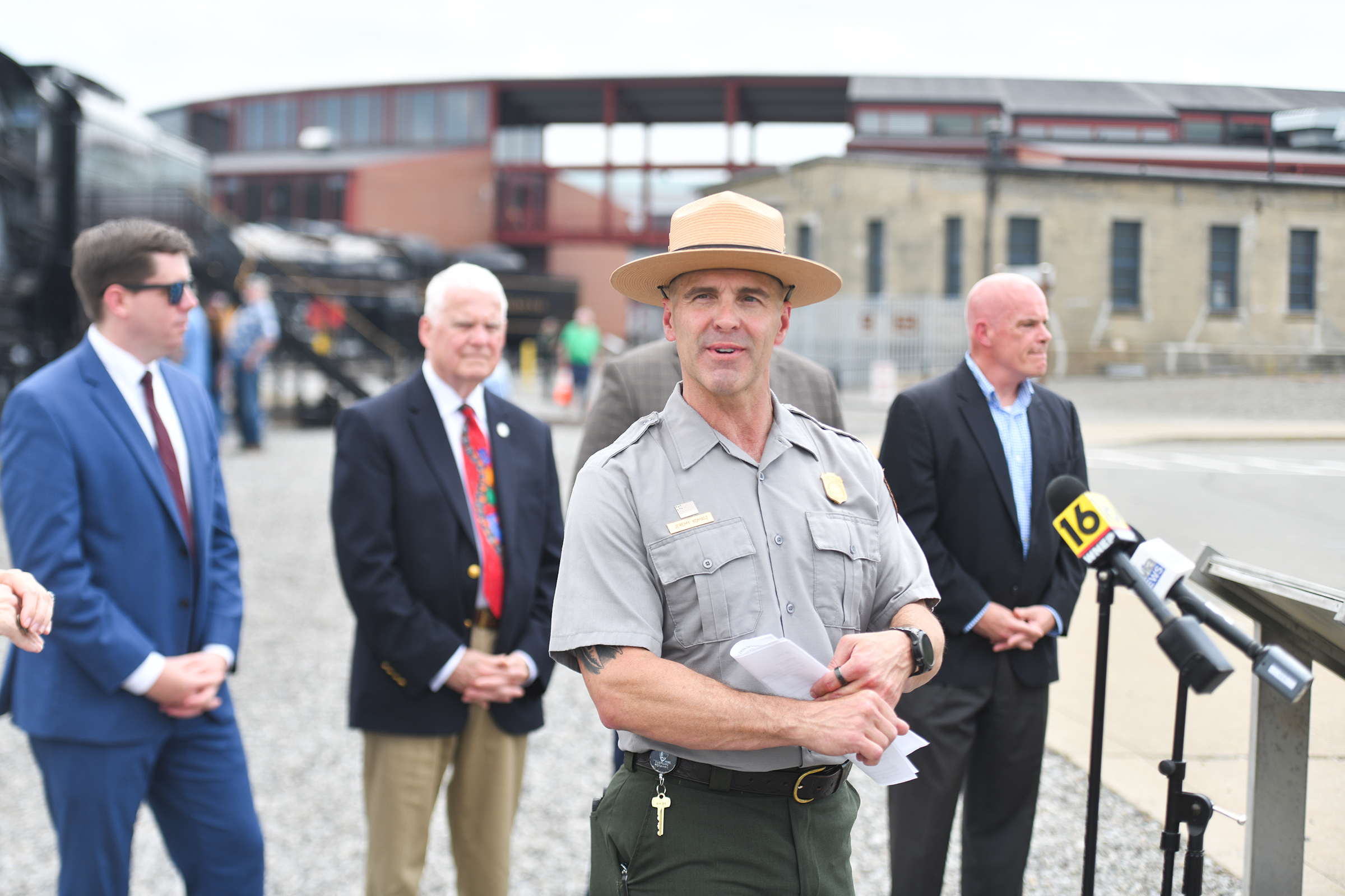 Jeremy Komasz, superintendent of Steamtown National Historic Site, speaks during...