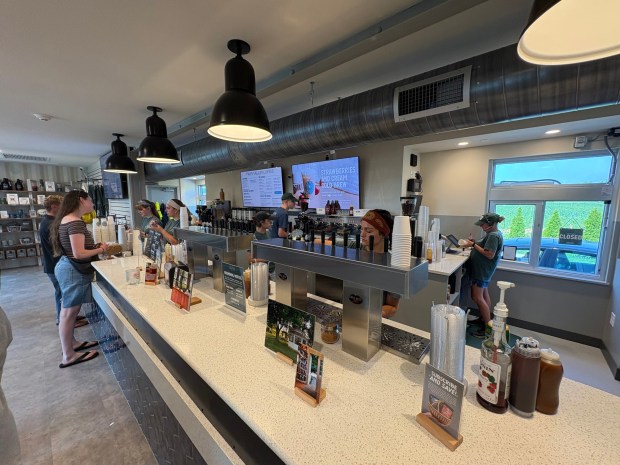 Twin Valley Coffee reopened at its original location, 4043 Main St. in Caernarvon Township, Berks County. This photo shows customers ordering coffee drinks on Friday, June 12, during Twin Valley's grand opening weekend. (BILL UHRICH/MEDIANEWS GROUP)