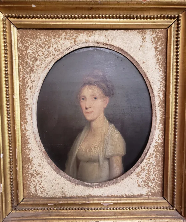 Mary Keen Evans, 1768-1838, the wife of cemetery founder Charles Evans, was just 9 years old when she stayed about eight months in Reading as a refugee during the British occupation of Philadelphia beginning in Sept. 1777. Portrait from the Charles Evans Cemetery collection. (MICHELLE LYNCH/READING EAGLE)
