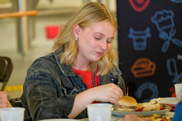 Kylie Lusk, of the PA Beef Council, samples beef dishes at the launch celebration of the Pennsylvania Beef Trail on Friday, May 29, 2026, at Saucony Creek Brewing Co. in Kutztown. The council created an online resource that highlights and maps out nominated beef dishes at Pennsylvania restaurants. (Sharon Merkel/Special to The Morning Call)