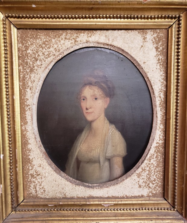Mary Keen Evans, 1768-1838, the wife of cemetery founder Charles Evans, was just 9 years old when she stayed about eight months in Reading as a refugee during the British occupation of Philadelphia beginning in Sept. 1777. Portrait from the Charles Evans Cemetery collection. (MICHELLE LYNCH/READING EAGLE)