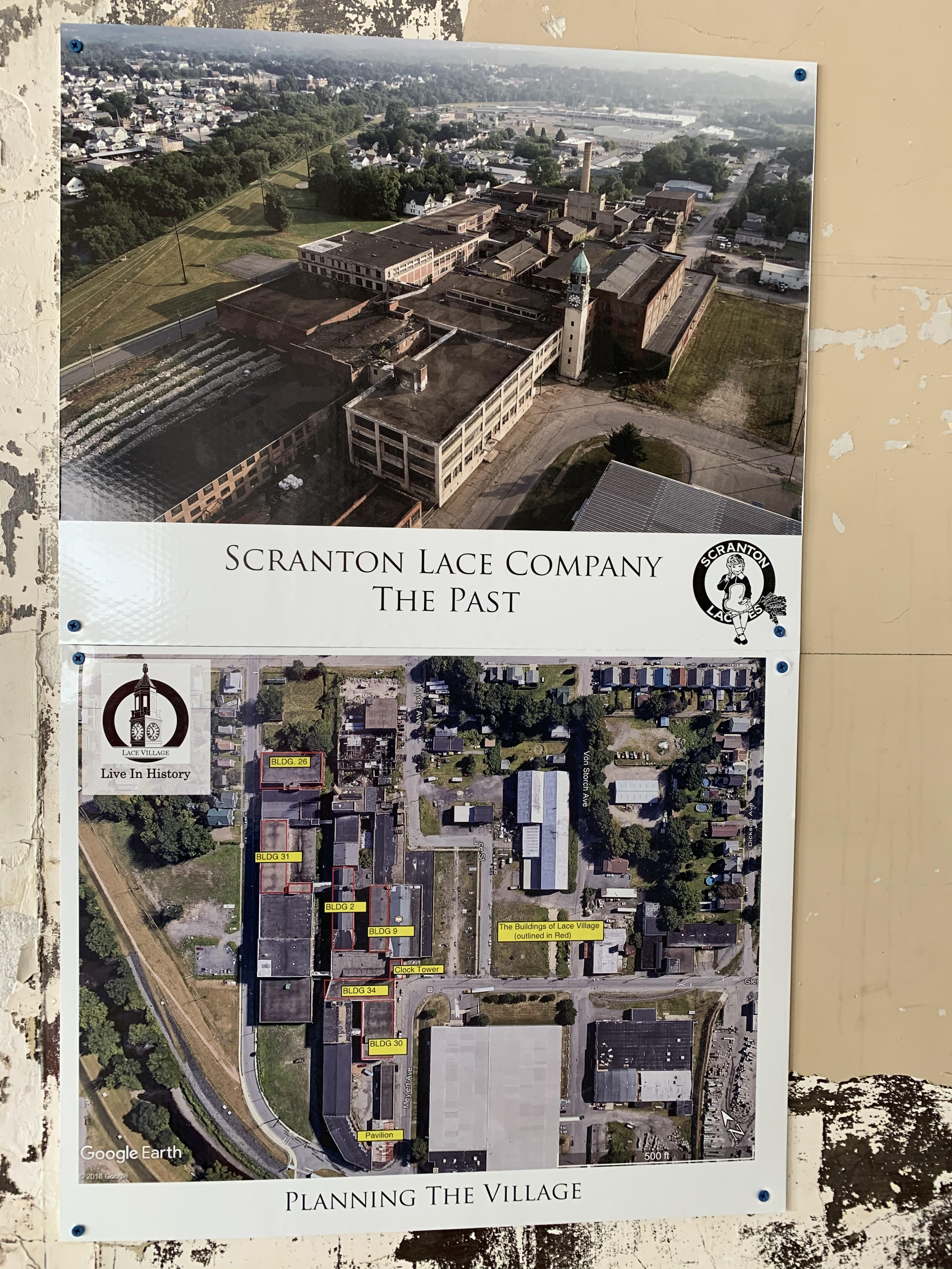 A poster of plans to tranform the former Scranton Lace...