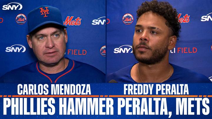 Carlos Mendoza and Freddy Peralta break down Peralta's dreadful performance in lopsided loss to Phillies