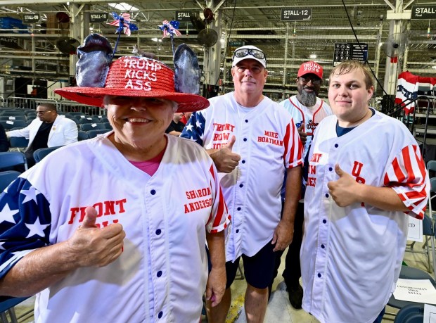 People get ready to take their seats Tuesday, June 23, 2026, to see President Donald Trump speak at the Mack Truck plant in Lower Macungie Township. (April Gamiz/The Morning Call)