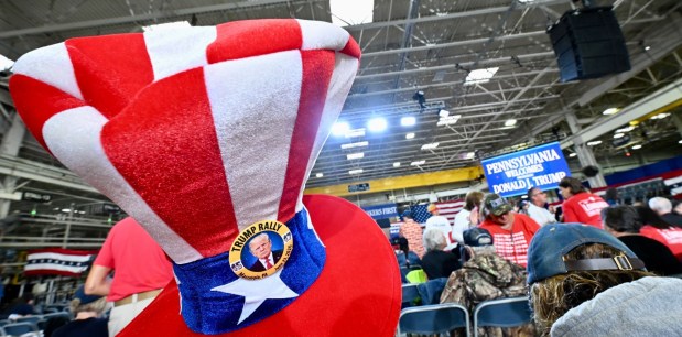People get ready to take their seats Tuesday, June 23, 2026, to see President Donald Trump speak at the Mack Truck plant in Lower Macungie Township. (April Gamiz/The Morning Call)
