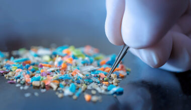 Macro shot of micro plastics. Cool blue filter applied.