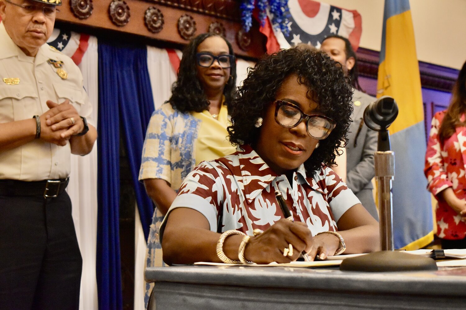 Mayor Cherelle Parker signs legislation related to the fiscal year 2027 municipal budget Thursday, June 11, 2026, at City Hall.