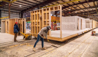 A modular home under construction is pictured.
