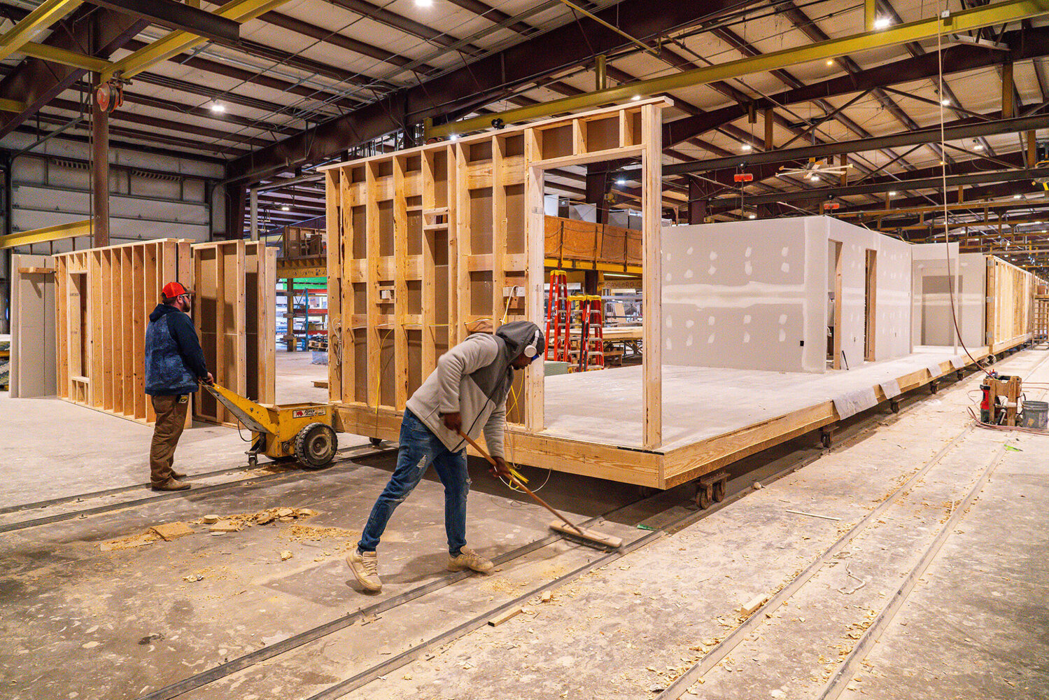 A modular home under construction is pictured.
