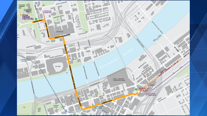 Pittsburgh Pride march and parade map