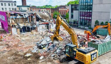 Easton’s pink bank gets its final makeover: Demolition | Easton Area