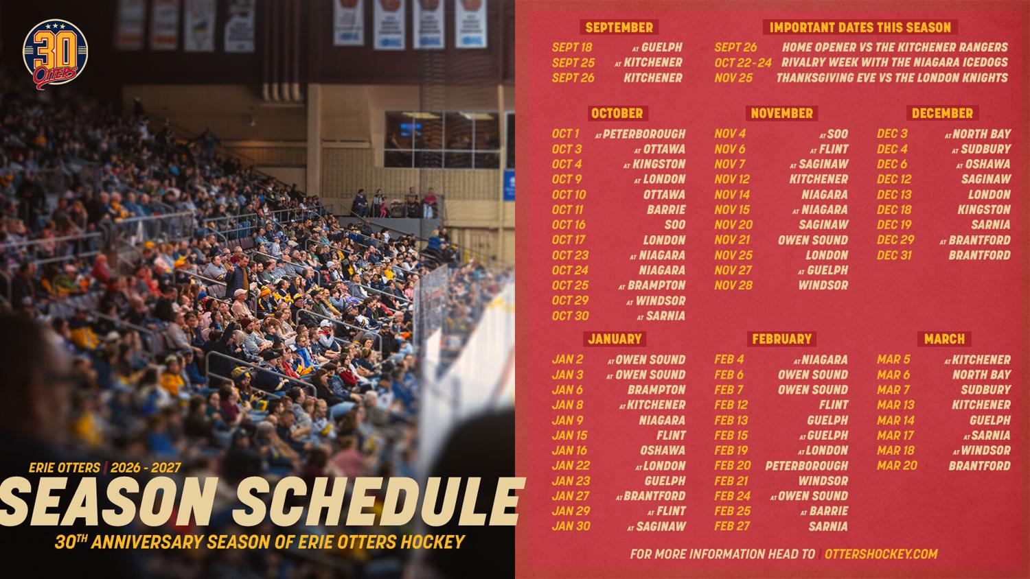 OHL Announces 68-game Slate for Erie Otters 2026-27 season | Otters
