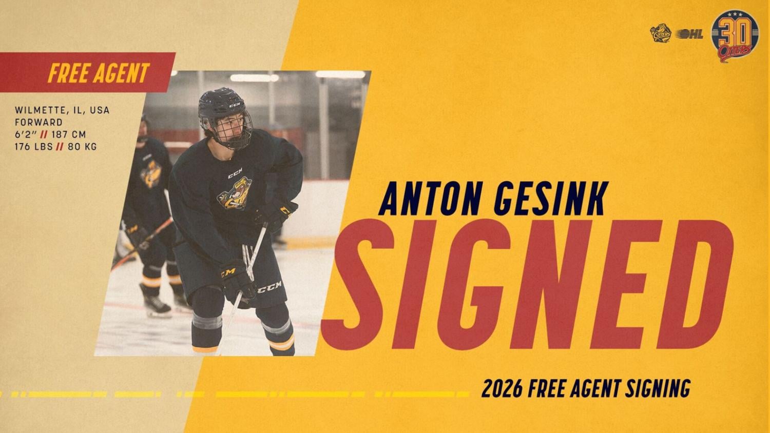 Erie Otters Announce OHL Signing of Forward Anton Gesink | Sports