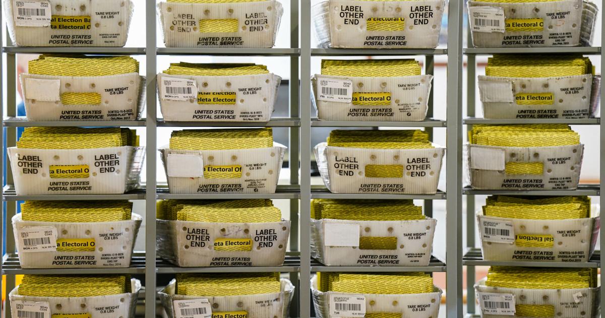 Workers sort mail ballots on Nov. 5, 2024, at Northampton County Courthouse in Easton, Pennsylvania. |