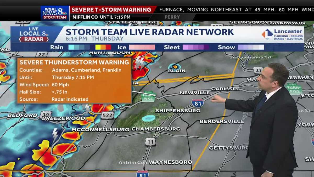 Severe thunderstorm warning issued for several South-Central Pennsylvania counties