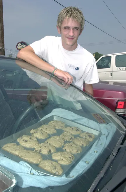 Brian Duda and his coworkers at the Smoker Friendly Store on Buffalo Road in Harborcreek Township tried to bake chocolate chip cookies and fudge in a car with the windows rolled up one day in August 2001 when a thermometer in the car recorded a temperature of 150 degrees -- then stopped working. The cookies were 2 hours and 15 minutes along when the photo was taken.
