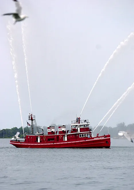 The Edward M Cotter, the world's oldest active fireboat, arrived in Port Erie at the Erie Maritime Museum on Aug. 22, 2001.