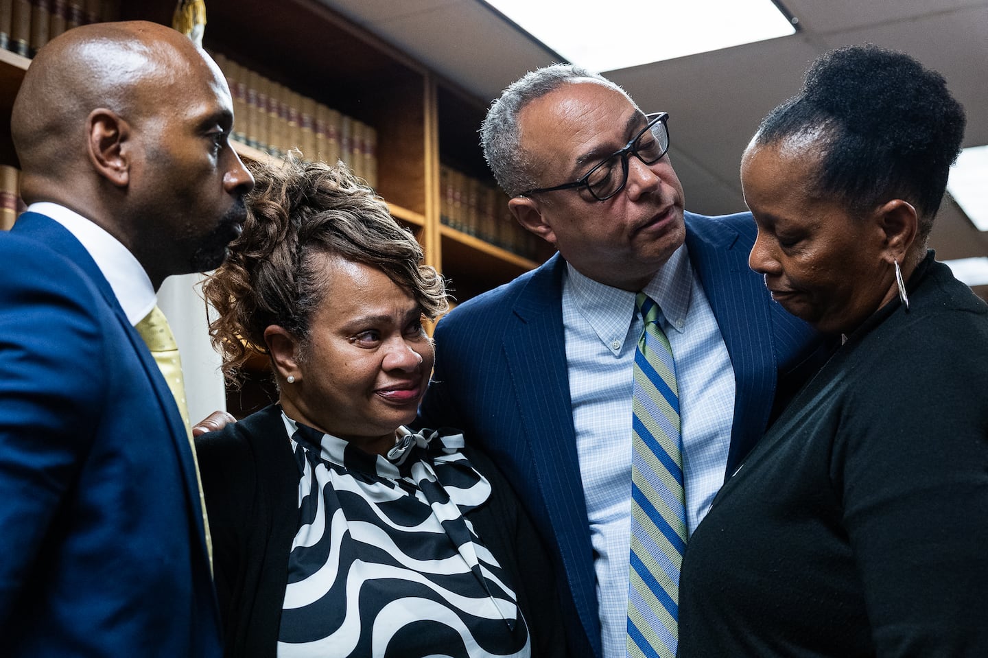 FBI Special Agent in Charge Ted Docks, Shakirah Wiggins, Janet Bradley-Knight, and Suffolk District Attorney Kevin R. Hayden spoke after the press conference. 