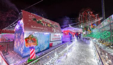 Snow on the ground at the entrance to Christmas on the Mountain in Reading, PA