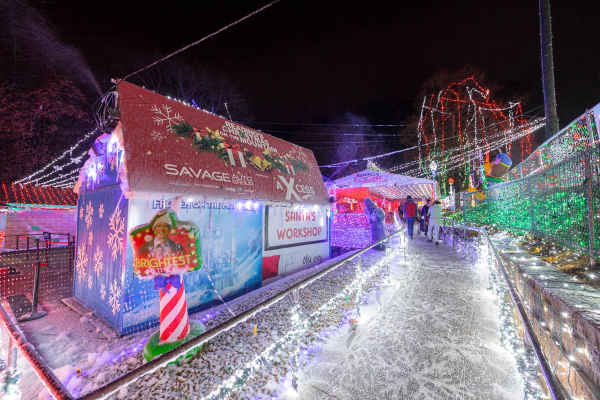Snow on the ground at the entrance to Christmas on the Mountain in Reading, PA