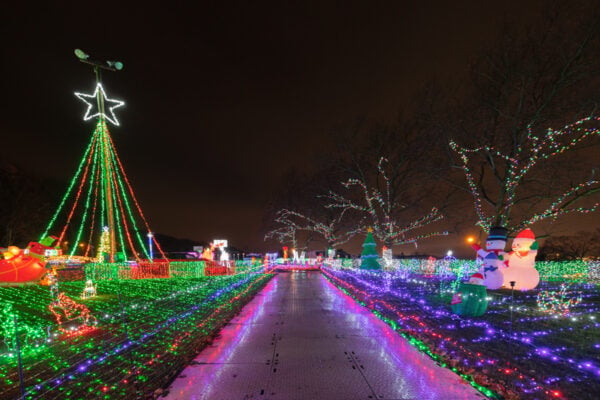 A path through the holiday lights at Christmas on the Mountain in Berks County PA