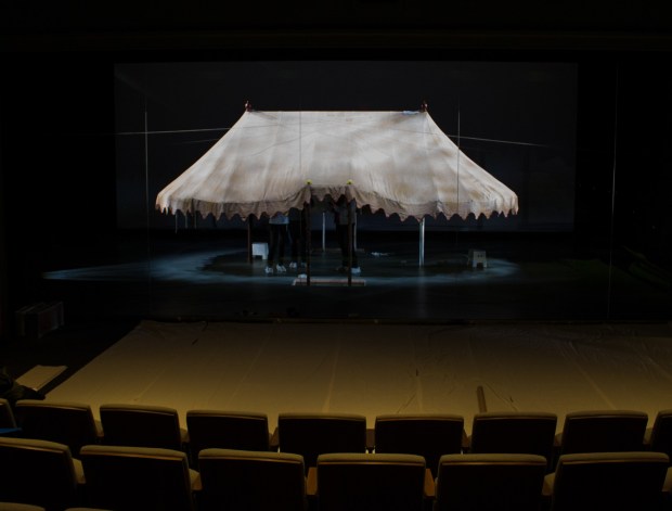 Old tent presented on a stage.