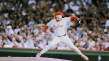 BOSTON - JULY 13: Curt Schilling of the National League throws a pitch during the 1999 MLB All-Star Game at Fenway Park on July 13, 1999 in Boston, Massachusetts. (Photo by Al Bello/Getty Images)