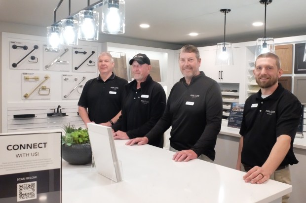 Scott Wagner, Brant Morris, Brian Wolford and Jason Edmonds of Fine Line Homes in the new design studio at 596  Susquehanna Blvd. on Thursday, May 7, 20206. (John Haeger / Staff Photographer)