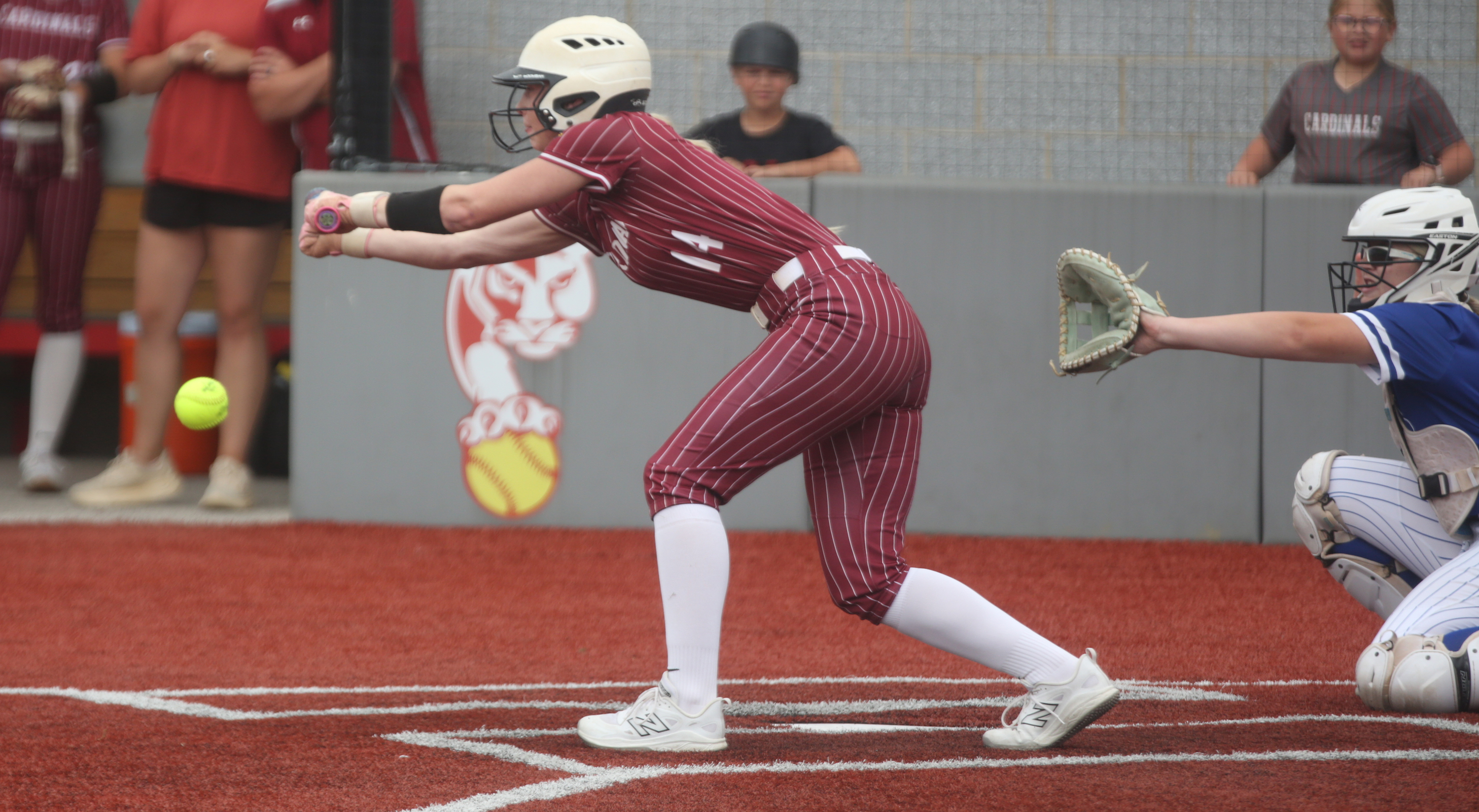 Pine Grove Lily Flynn bunts against Mid Valley in the...
