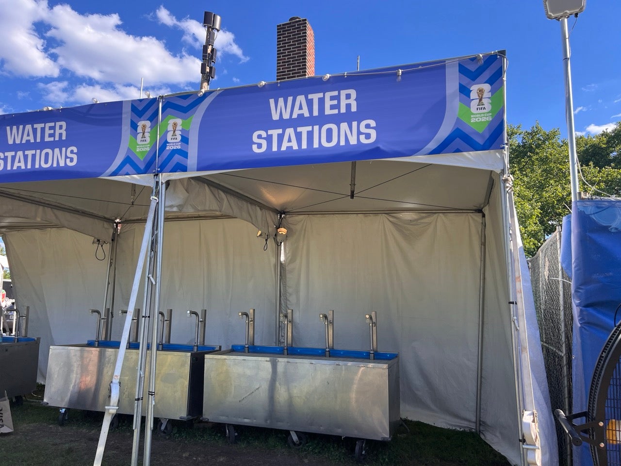 Water stations at the FIFA Fan Festival at Lemon Hill. Lots of taps for people to refill water bottles.