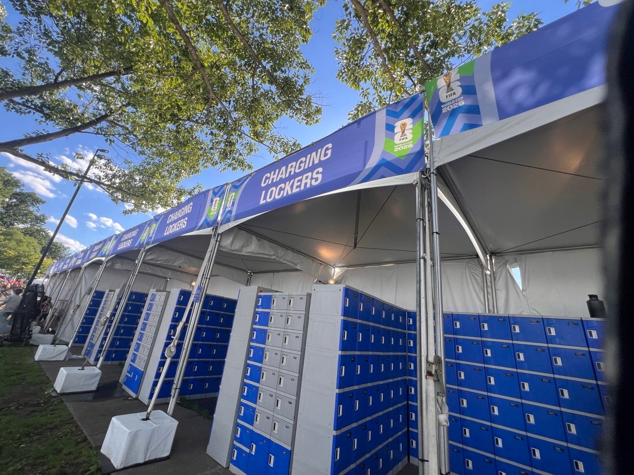 Blue charging lockers at the FIFA Fan Festival at Lemon Hill 