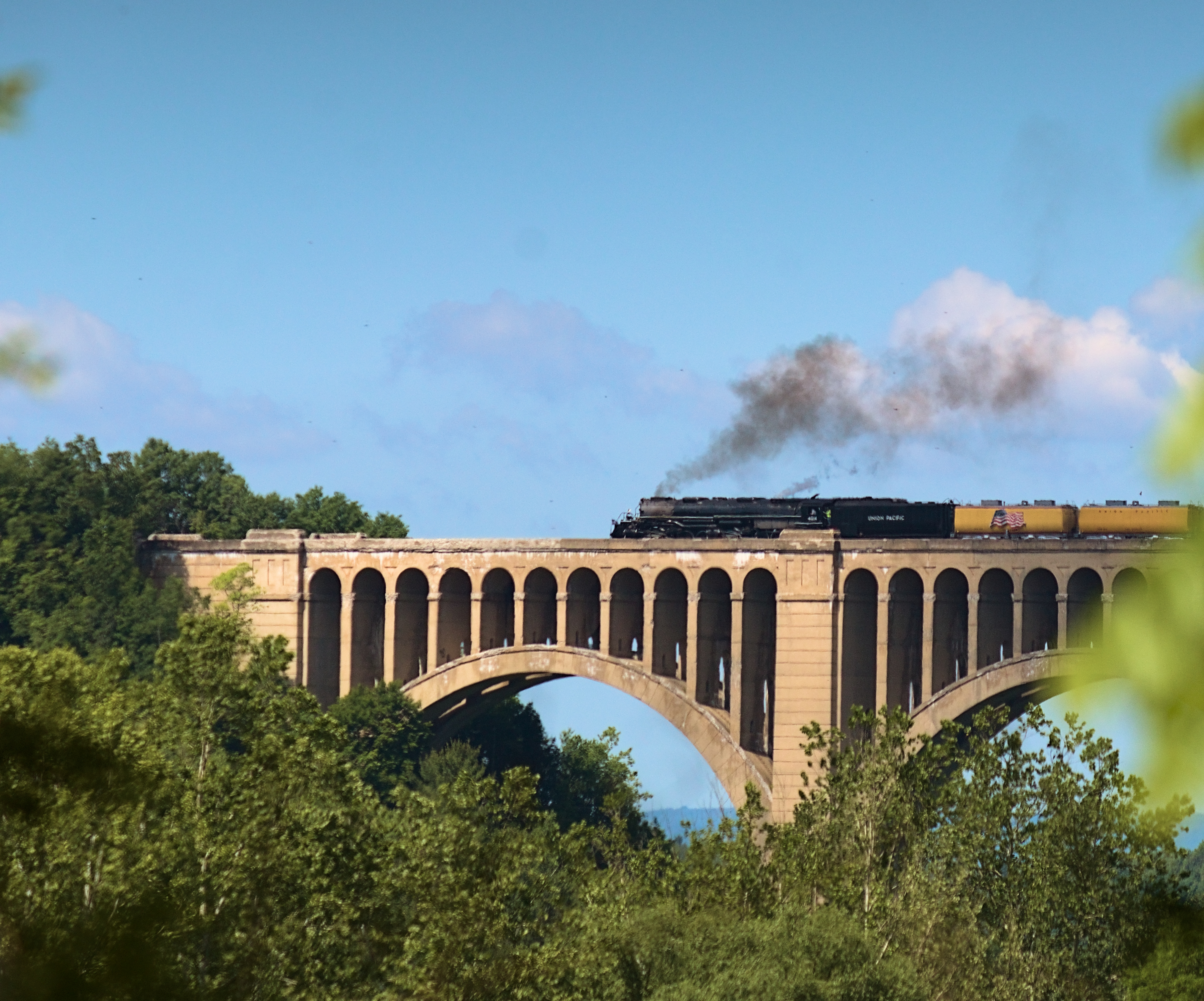 Big Boy crosses the Nicholson Viaduct on Saturday, June 13,...