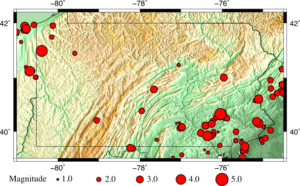 Pennsylvania is no stranger to earthquakes; this map shows earthquakes in Pennsylvania from January 1970 to June 2015.  Image: USGS