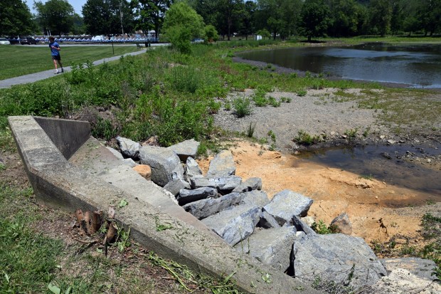 An inlet at Crystal Lake at Carsonia Park will be disabled as part of the lake's rehabilitation. (BILL UHRICH/READING EAGLE)