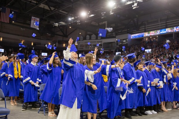 Members of the class of 2026 toss their caps following their graduation from Exeter Township School District on Thursday, June 4. (Photo courtesy of Exeter Township School District)