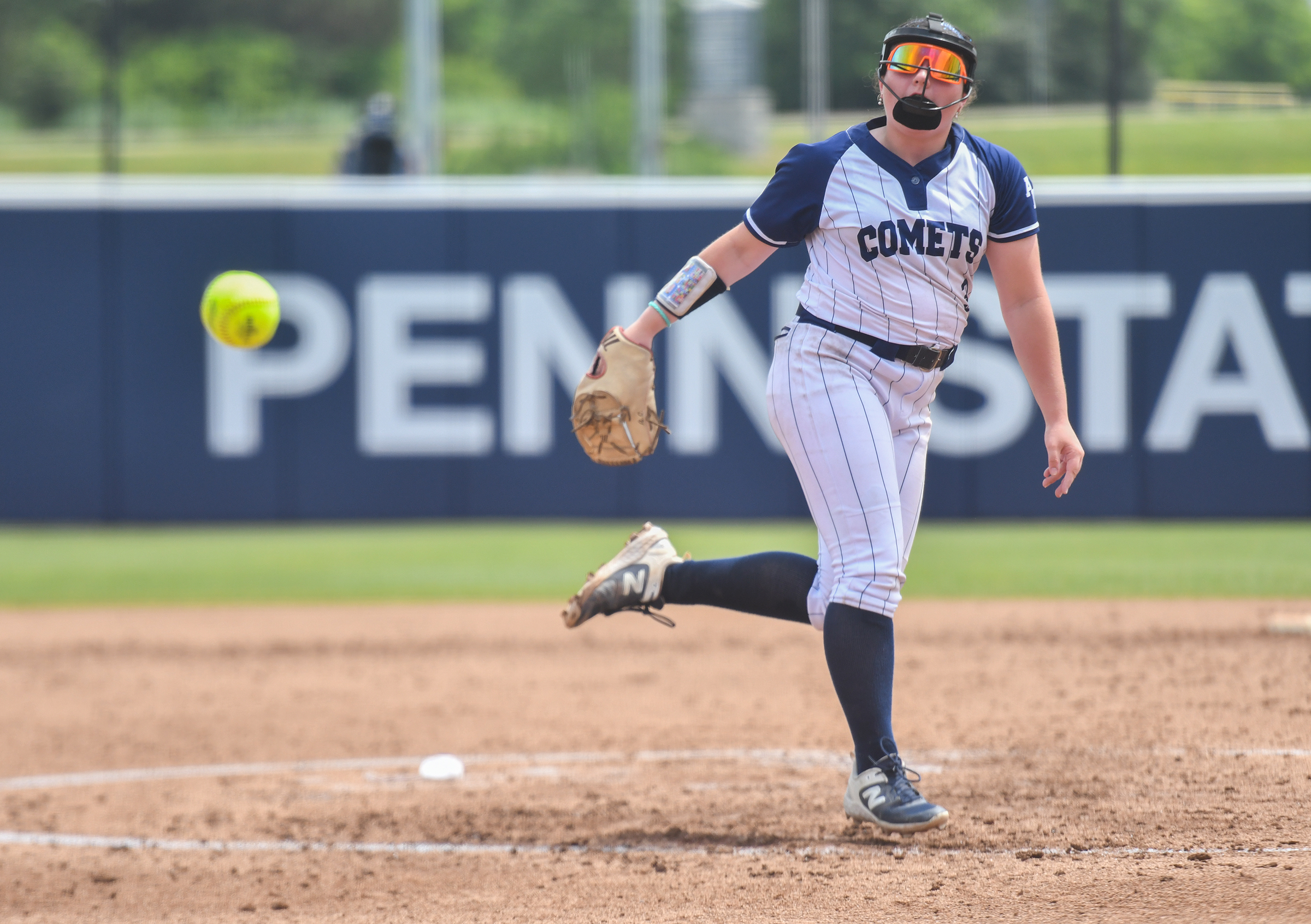 Abington Heights’ Adrianna Condrad releases a pitch against Shaler during...