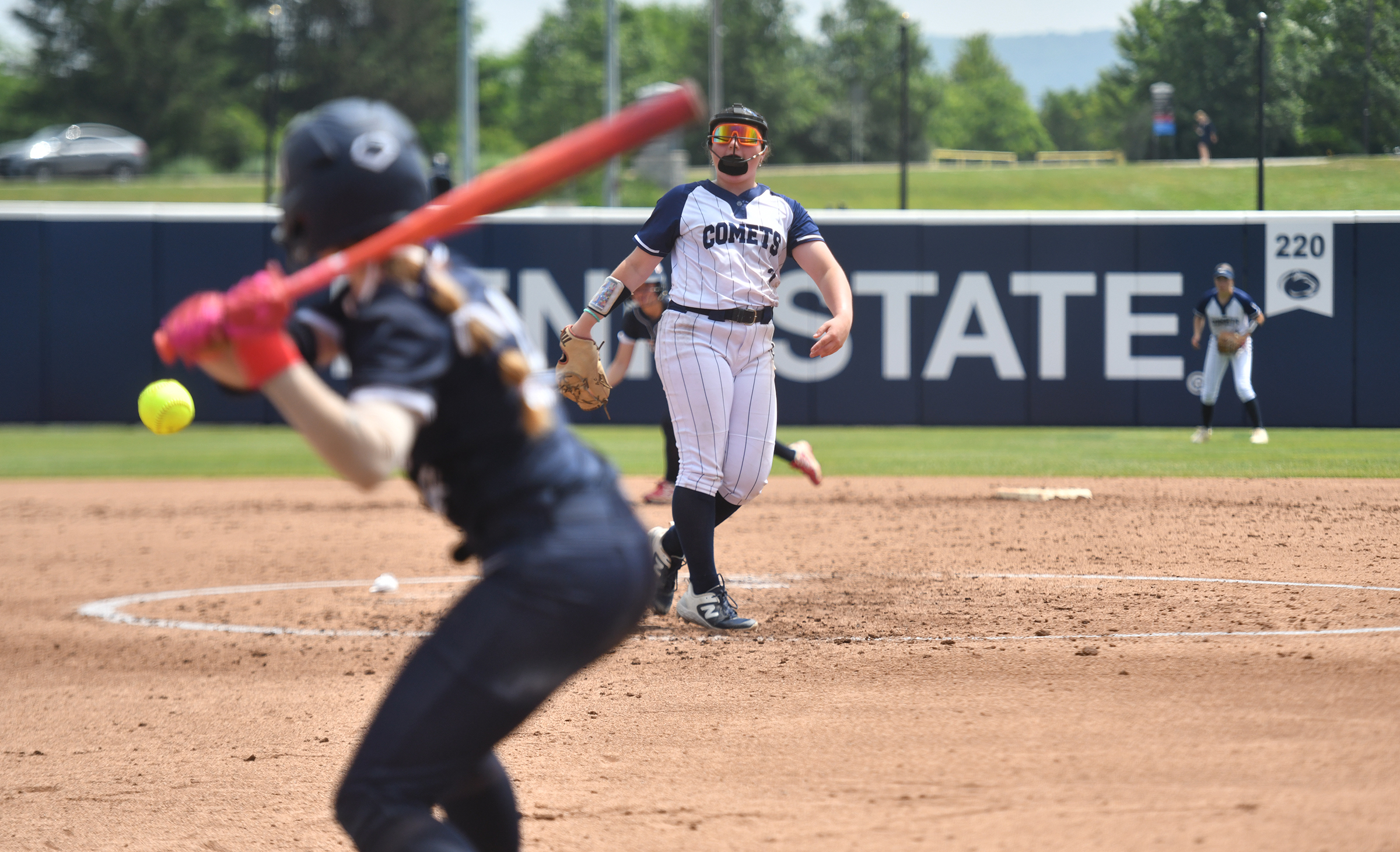 Abington Heights’ Adrianna Condrad releases a pitch to Shaler’s Peyton...
