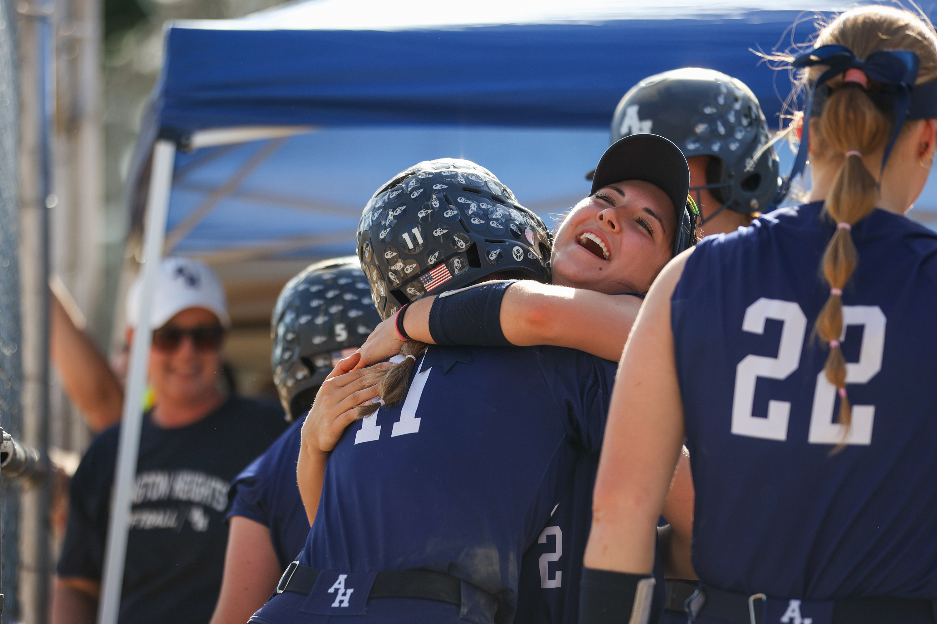 Abington Heights players celebrate after taking a 3-2 lead in...