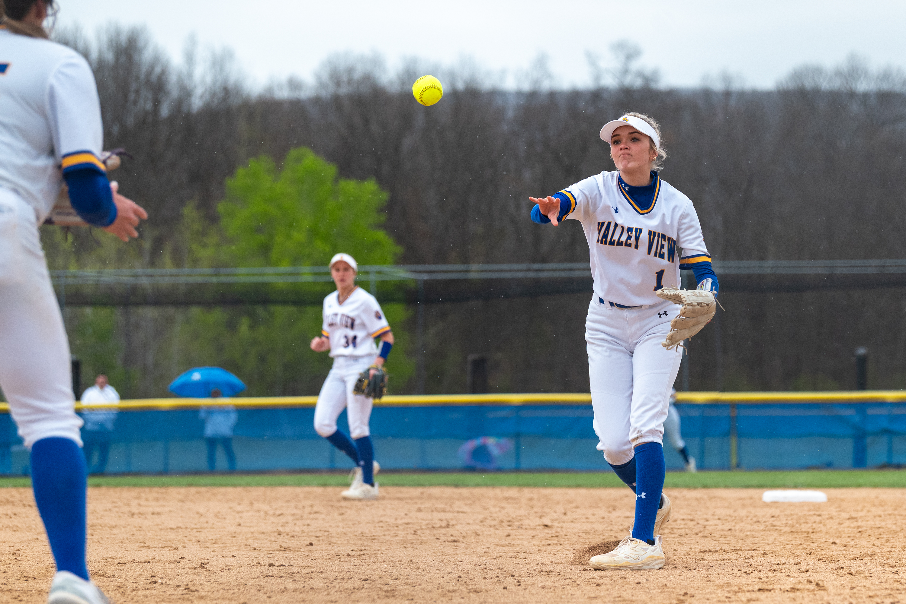 Valley View’s Nevaeh Evans throws the ball during a softball...