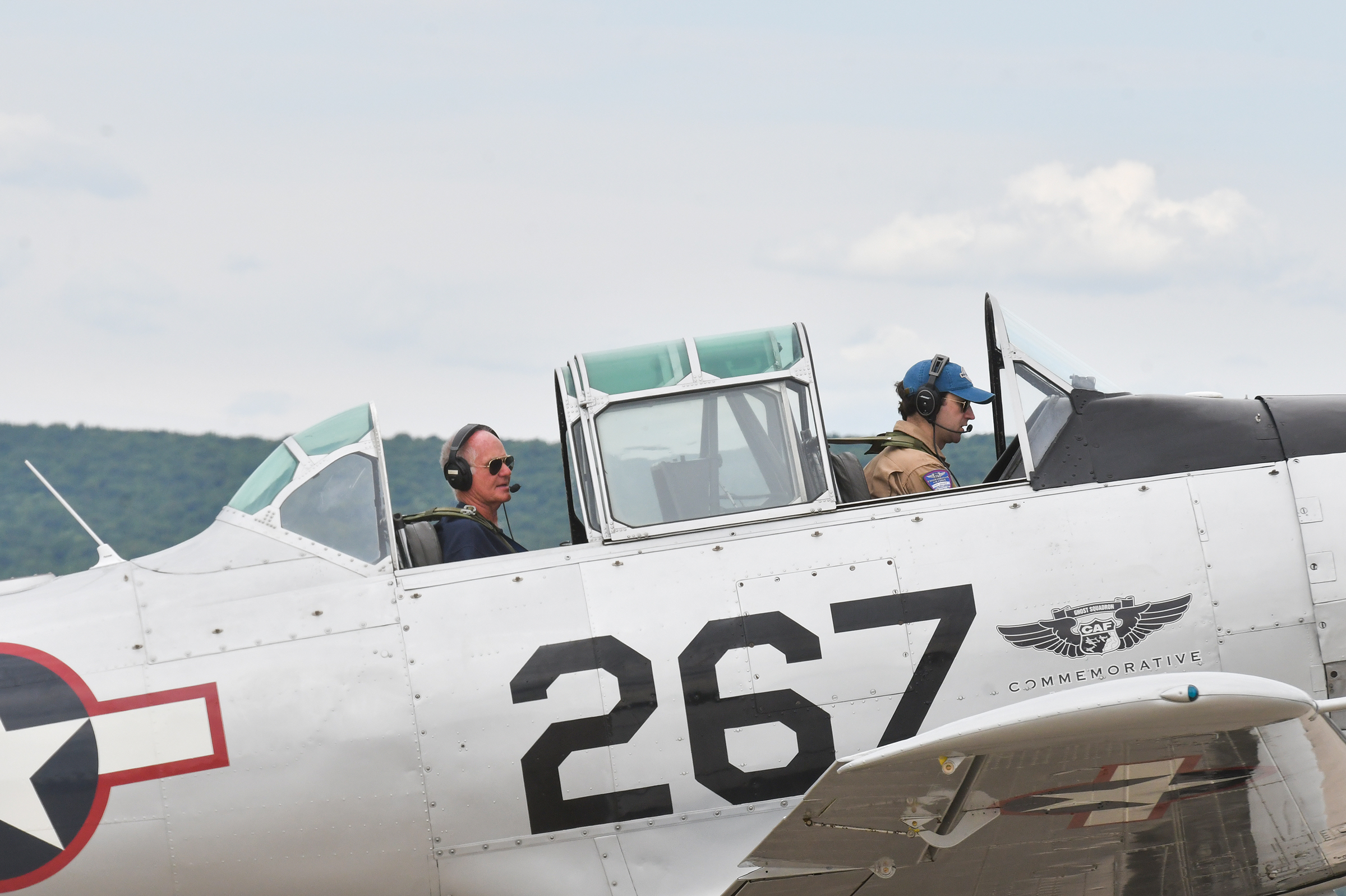 Pilot with the Commemorative Air Force Alex Beckett takes a...