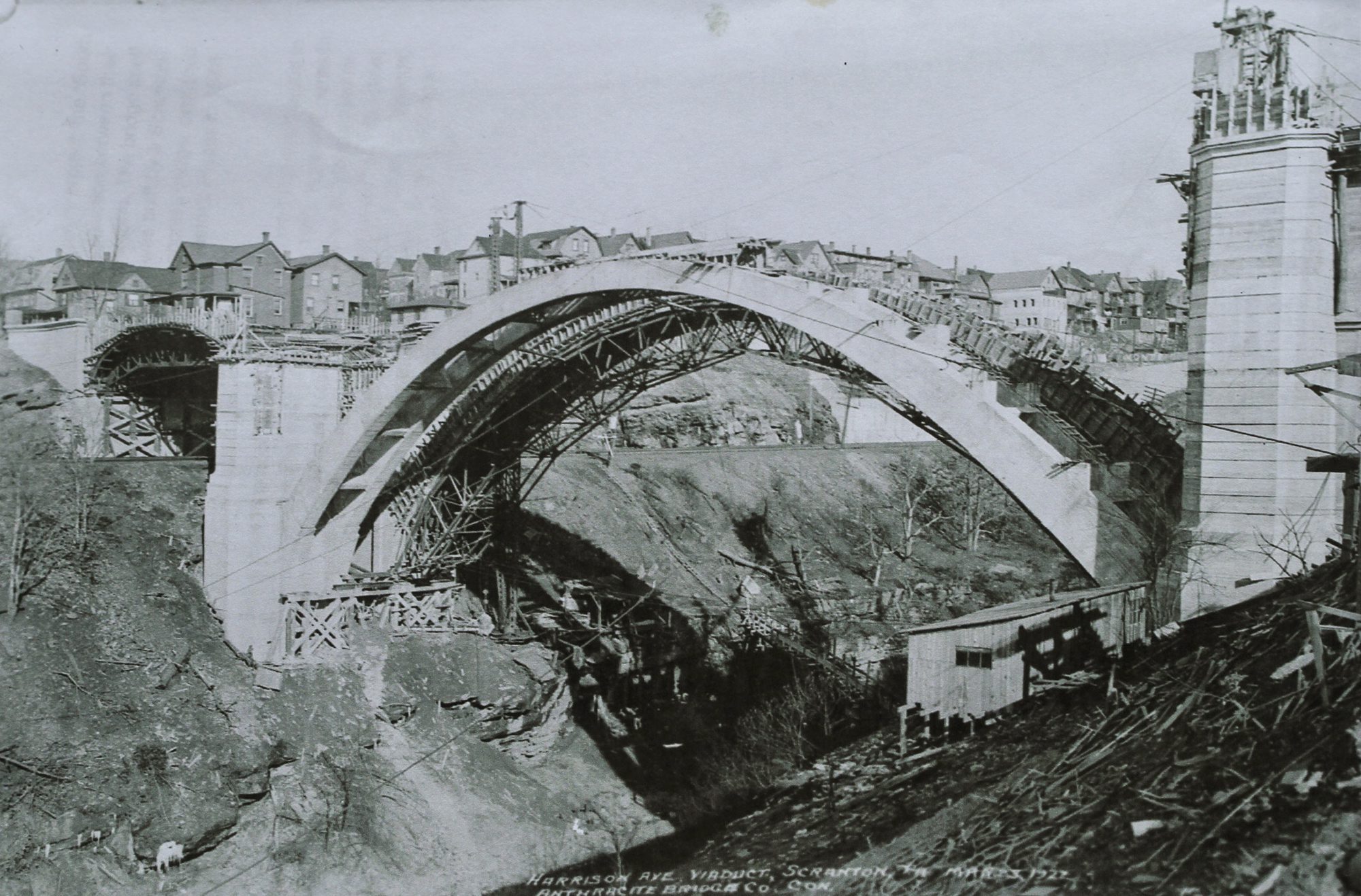 Construction of the Harrison Avenue Bridge in Scranton, circa 1922....